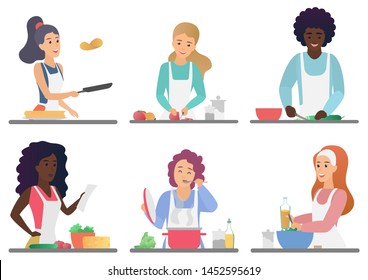 Cartoon happy cute people cooking set isolated illustration. - Powered by Shutterstock