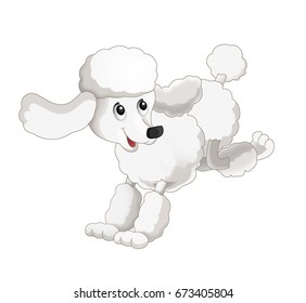 Dessin humoristique joyeux, chien courant sautant et cherchant - isolé / illustration pour enfants : illustration de stock