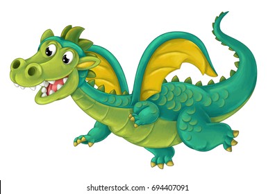 Cartoon Happy Funny Dragon Flying Isolated Stock Illustration 694407091 ...