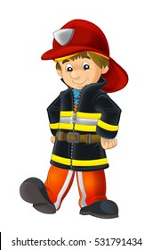 Cartoon happy and funny fireman - isolated background - illustration for children