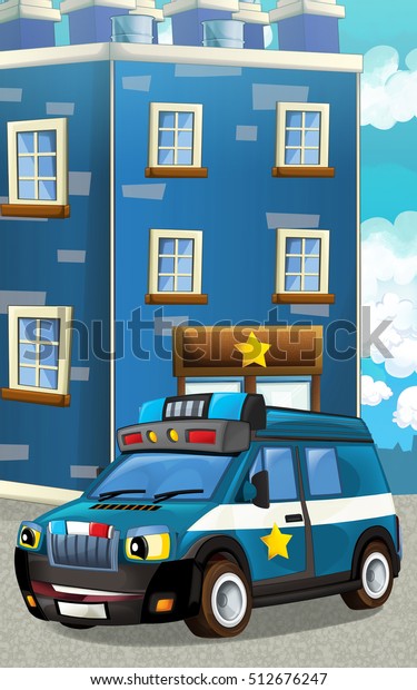 Cartoon happy and funny police car - van -\
illustration for\
children