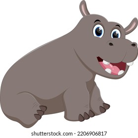 Cartoon Happy Hippo Isolated On White	