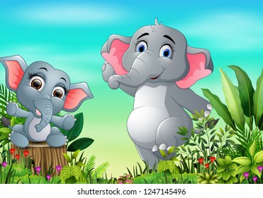 Cartoon Happy Mother Baby Elephant Park Stock Illustration 1247145496 ...