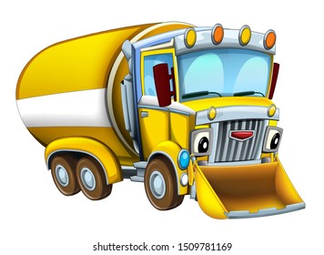 Cartoon Happy Truck With Snow Plow Isolated On White Background - Illustration For Children