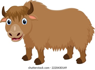 Cartoon Happy Yak, Isolated On White Background