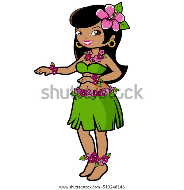 Cartoon Hawaiian Hula Girl Dancer On Stock Illustration 513248146 ...