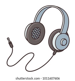 Cartoon Headphones Drawing, Isolated Illustration.