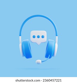 Cartoon headphones with speech bubble message flying on blue background. Call center and online customer support. Minimal creative concept. 3D render illustration - Powered by Shutterstock