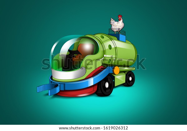 Cartoon hen truck\
illustration for\
kids