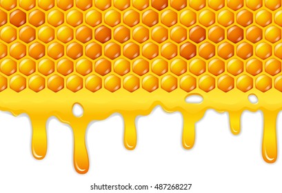 Cartoon honeycomb with honey dripping