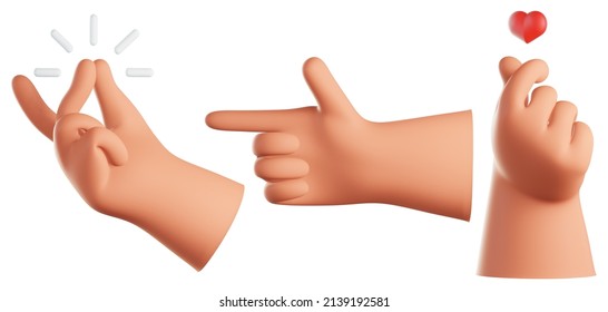 Cartoon Human Hand Poses On White Isolated Background 3d Rendering
