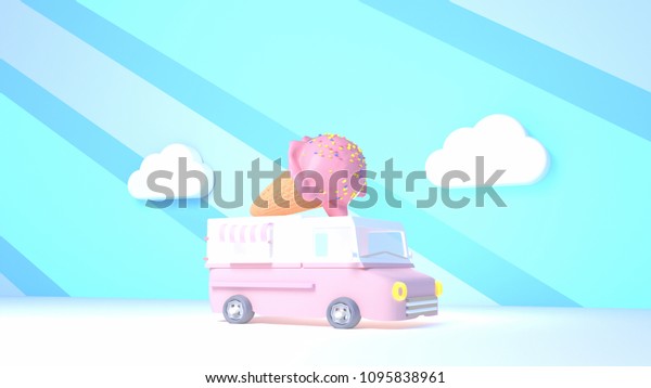 Cartoon ice cream
truck. 3d rendering
picture.