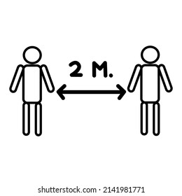 Cartoon Icon, Two People Standing 2 Meters Apart To Prevent The Spread Of The Virus.