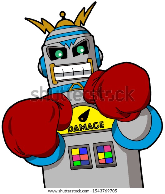 Cartoon Illustration of a\
Boxing Robot