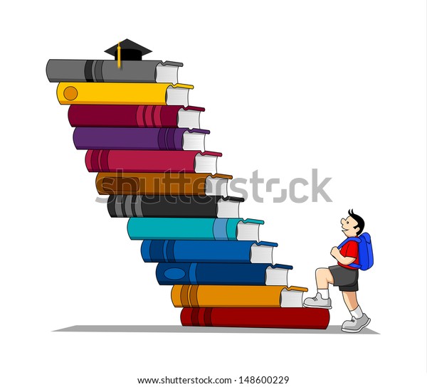 Cartoon Illustration Boy Who Climbing Stairs のイラスト素材