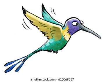 Cartoon Illustration Cut Colorful Humming Bird Stock Illustration