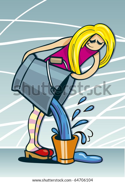 Cartoon Illustration Cute Blonde Girl Pouring Stock Illustration 64706104