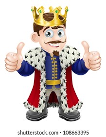 Cartoon Illustration Of A Cute King With Crown And Cape Giving A Double Thumbs Up