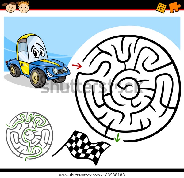 Cartoon\
Illustration of Education Maze or Labyrinth Game for Preschool\
Children with Funny Racing Car\
Character