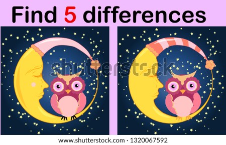 Cartoon Illustration of Find the Differences Educational Activity Game for Children with Owls.