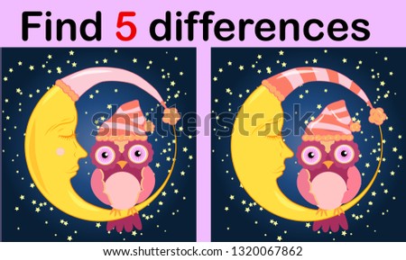 Cartoon Illustration of Find the Differences Educational Activity Game for Children with Owls.