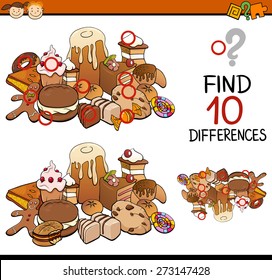 Cartoon Illustration of Finding Differences Educational Game for Preschool Children
