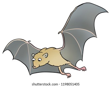 A Cartoon Illustration Of A Flying Bat.