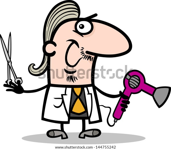 Cartoon Illustration Funny Hairdresser Barber Scissors Royalty