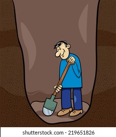 Cartoon Illustration Of Funny Man Digging A Big Hole