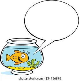 Cartoon Illustration Of A Goldfish In A Fishbowl With A Caption Balloon.