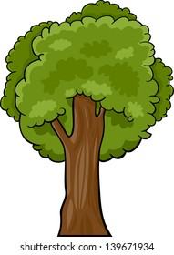 Cartoon Illustration Of Green Deciduous Tree Or Oak, Beech Or Maple