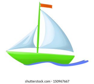 Cartoon Illustration Green Floating Boat Stock Illustration 150967667