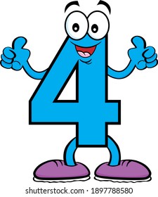 Cartoon Illustration Happy Number Four Giving Stock Illustration ...