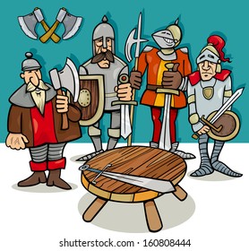 Cartoon Illustration Of Legendary Knights Of The Round Table