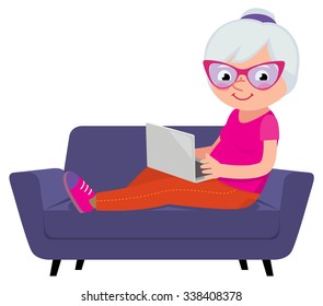 Cartoon illustration of a Mature woman with a laptop/Mature woman with a laptop/Cartoon  illustration - Powered by Shutterstock