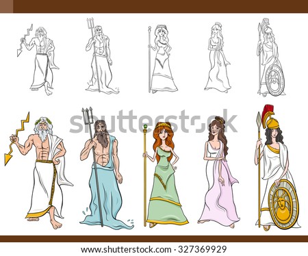 cartoon illustration mythological greek gods goddesses stock