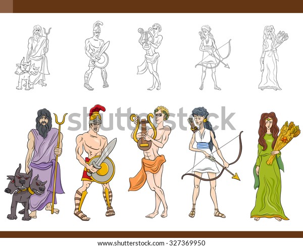 Cartoon Illustration Mythological Greek Gods Goddesses Stock