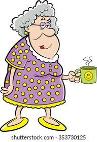 Cartoon Illustration Old Lady Holding Coffee Stock Illustration ...