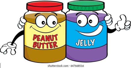 Cartoon Illustration Of Peanut Butter And Jelly Jars.