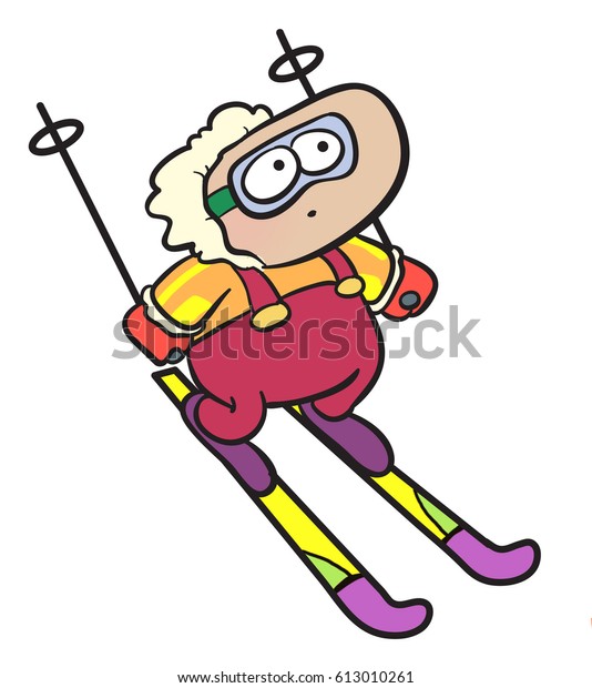 cartoon skier crash