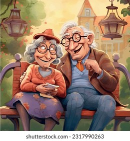 cartoon illustration of romantic elderly couple - Powered by Shutterstock