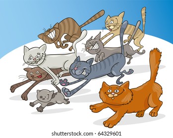 Cartoon Illustration Of Running Cats