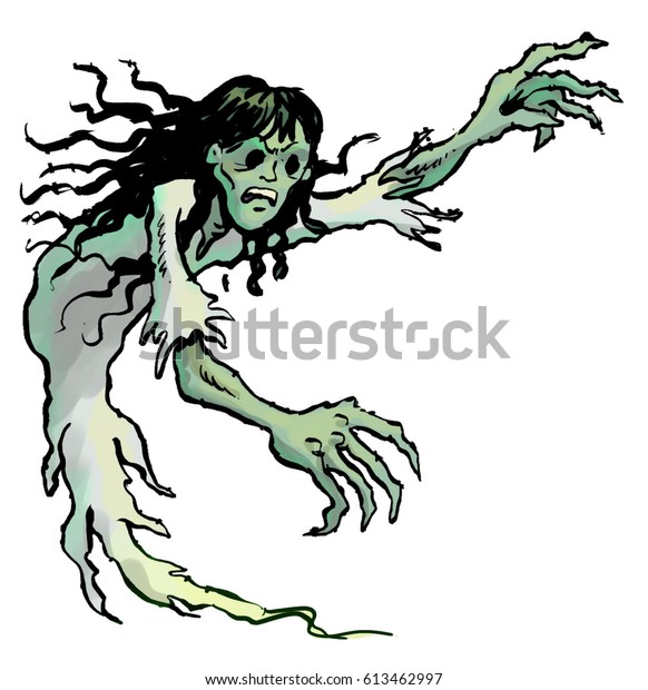 Cartoon Illustration Scary Ghost Girl Hollow Stock Illustration 613462997