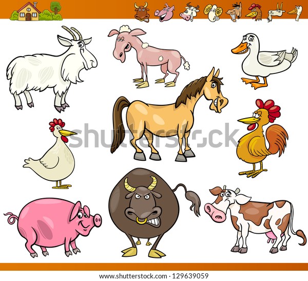 Cartoon Illustration Set Comic Farm Livestock Stock Illustration 129639059