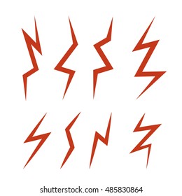  Cartoon Illustration Set Of Red Lightning Bolts. Game Ui Elements Isolated On White Background