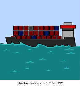 Cartoon Illustration Showing Cargo Ship Carrying Stock Illustration 