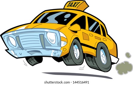 Cartoon Illustration of a Speeding New York City Taxi