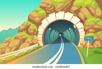 Vector Cartoon Illustration Roadwork Tunnel Highway Stock Vector ...