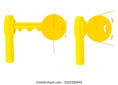 Cartoon Illustration Of Two Key Characters, The First Key Is Sad Because It Doesn't Fit In The Keyhole And The Second Key Is Happy Because It Works.