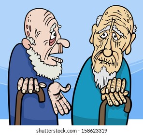 Cartoon Illustration Of Two Old Men Talking